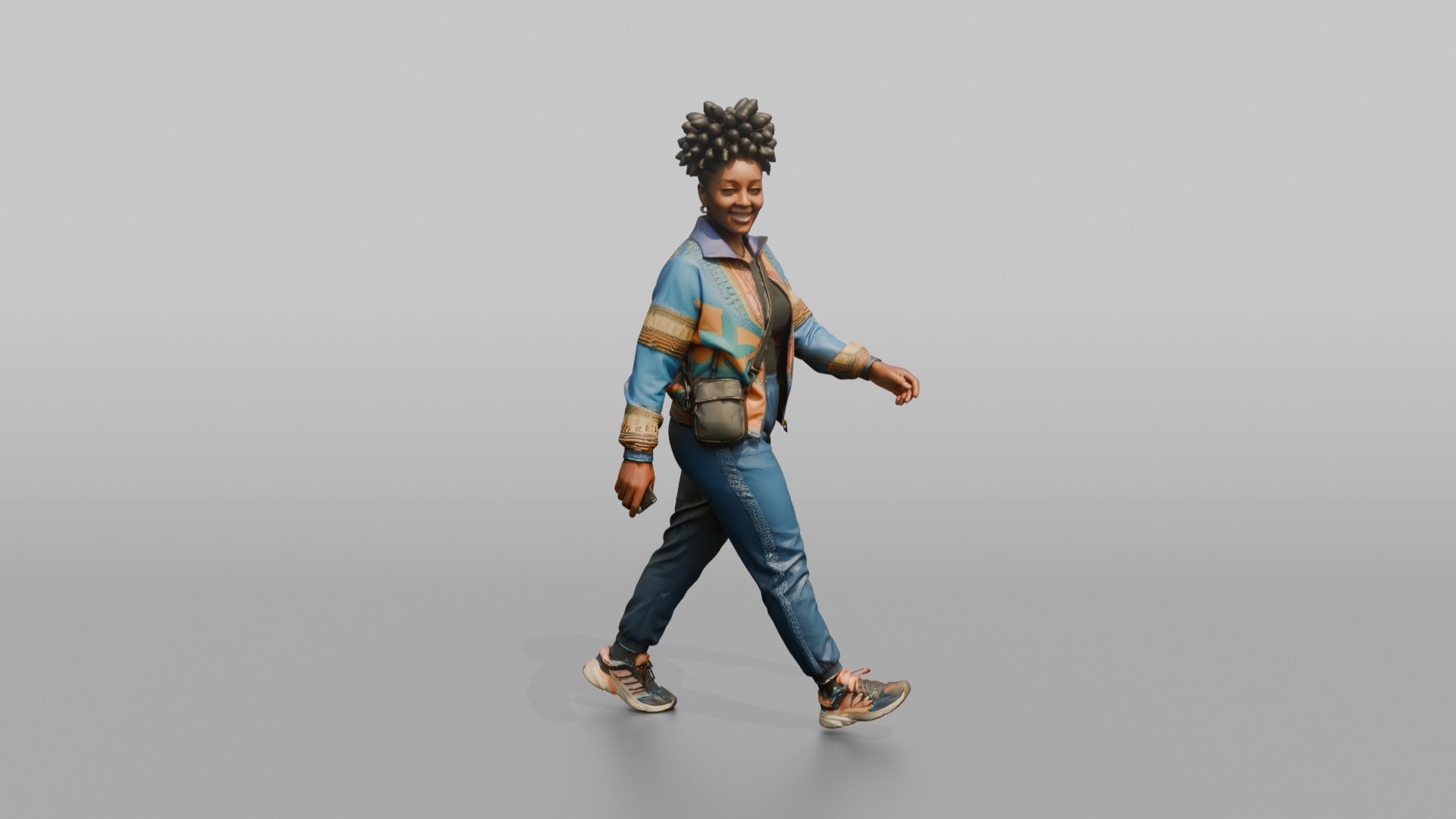 African Woman in Ankara Bomber Jacket Walking
