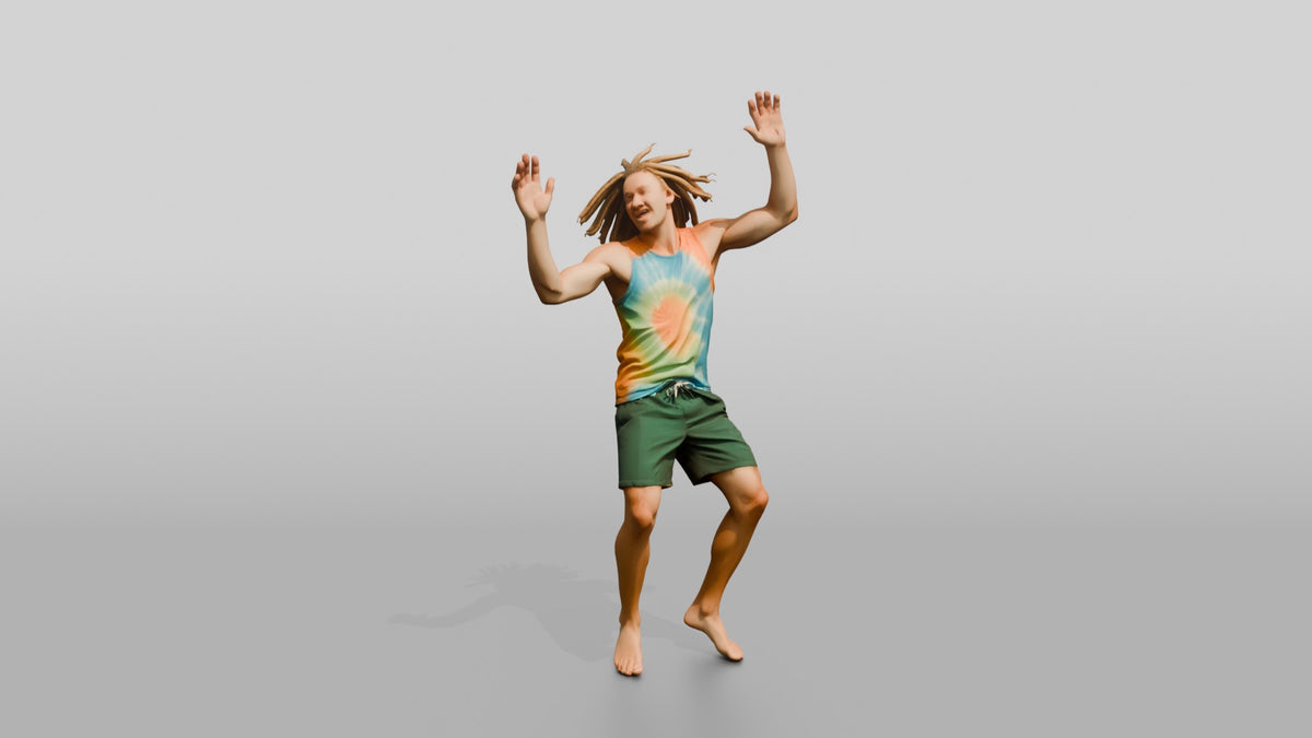 Tie-Dye Hippie Jumping with Joy - 3D character model, view 5