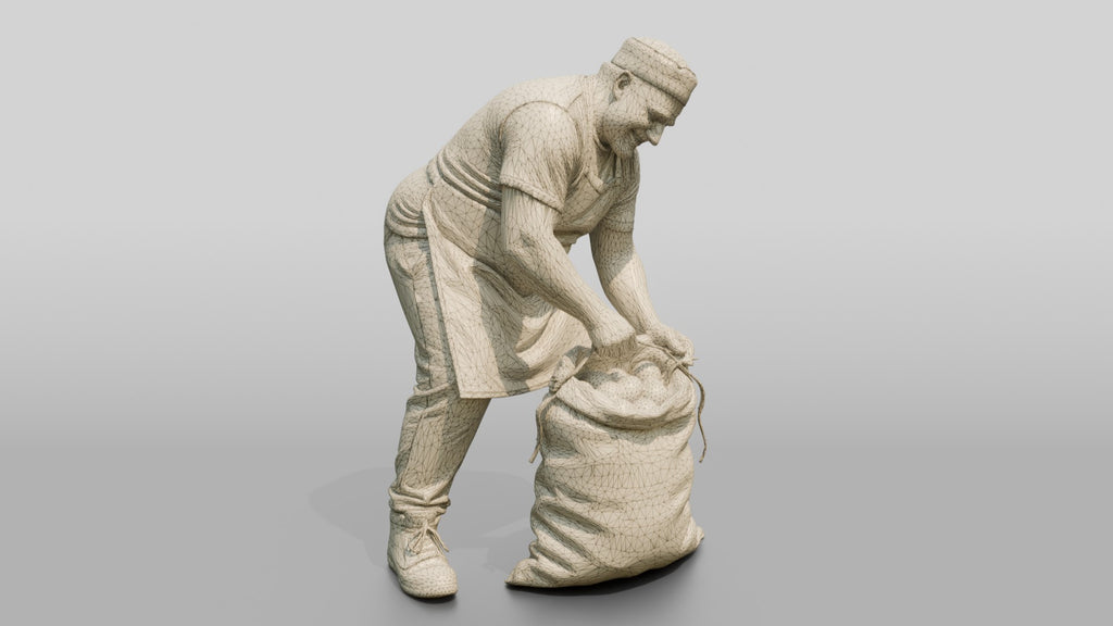 Prep Cook Opening a Sack of Potatoes