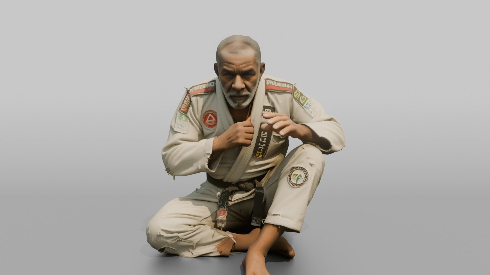 BJJ Fighter Crouched Open-guard Defensive Stance