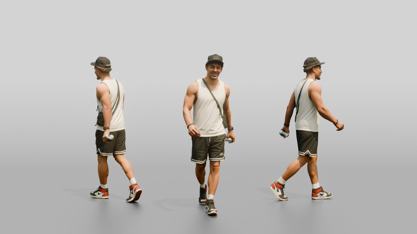 African-American Man Walking Dynamically on the Boardwalk
