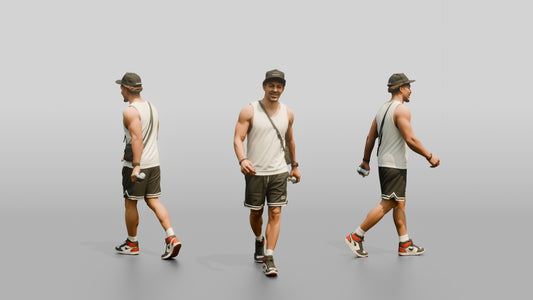 African-American Man Walking Dynamically on the Boardwalk