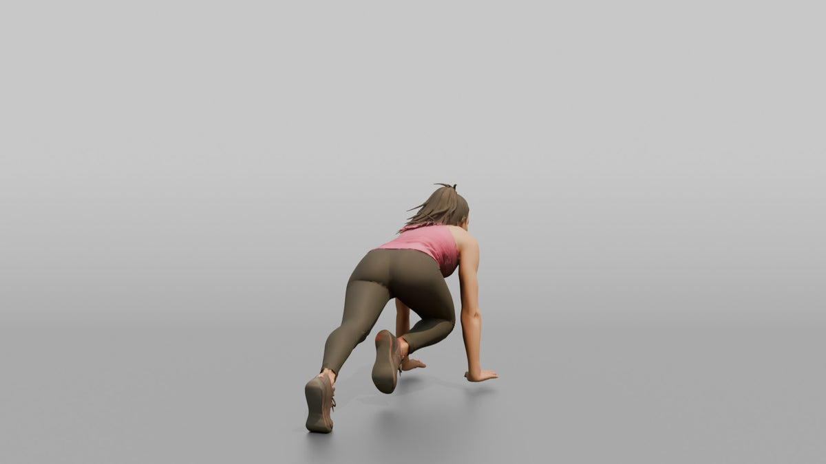 Bodyweight Athlete Woman In A Mountain-climber Position - 3D character model, view 2