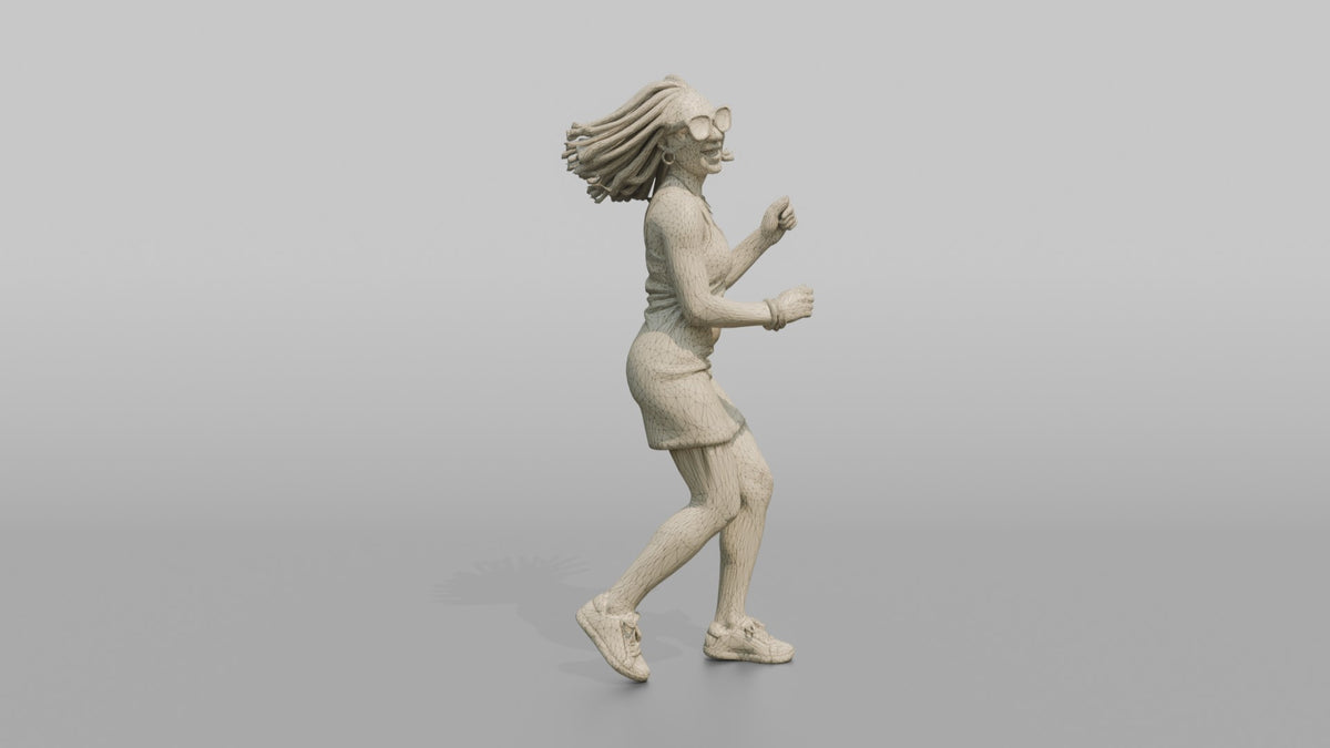 Patron Woman Wearing Statement Colorful Sunglasses, Dancing Under Lights - wireframe topology preview