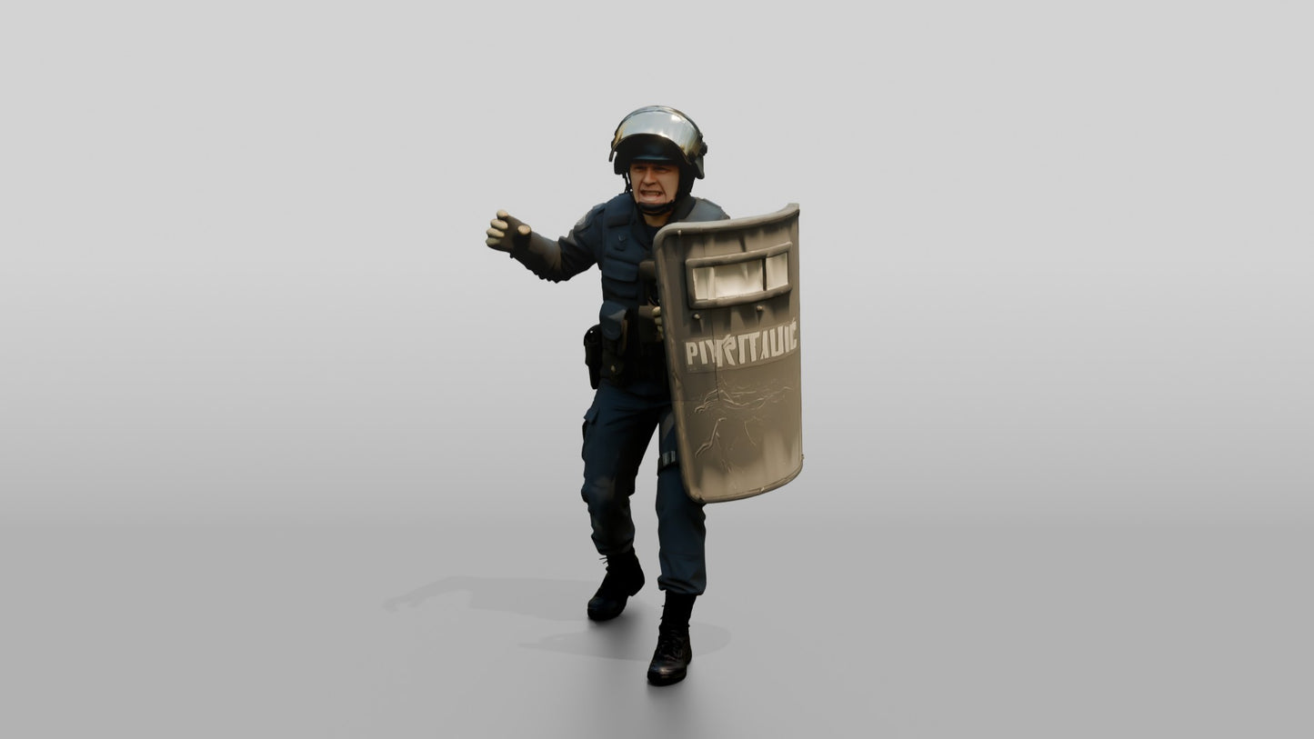 Riot Police Officers Walking with Shields