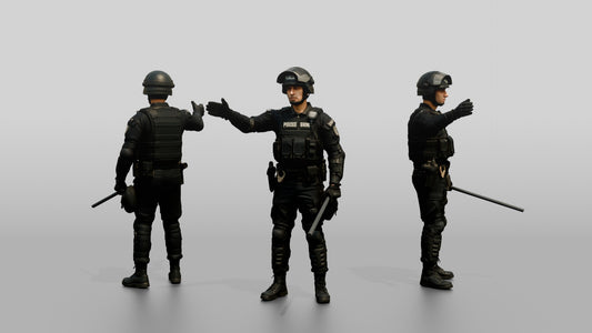 Riot Police Officer Gesturing with Hands