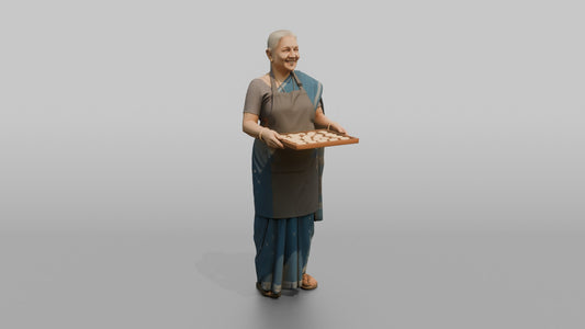 Grandmother Holding A Tray Of Freshly Baked Cookies - 3D character model