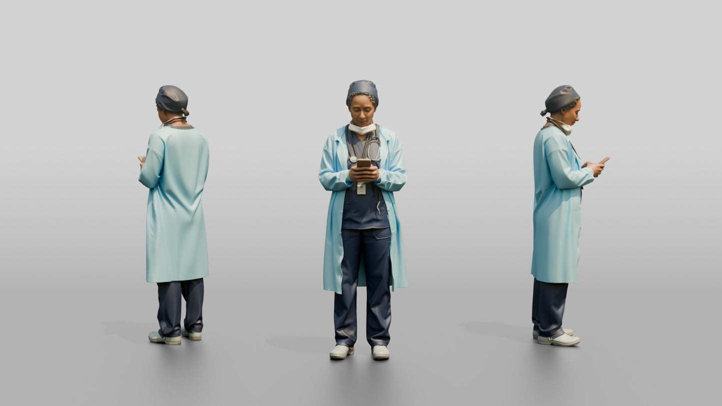 Middle-Aged Mixed-Race Woman Doctor on Phone