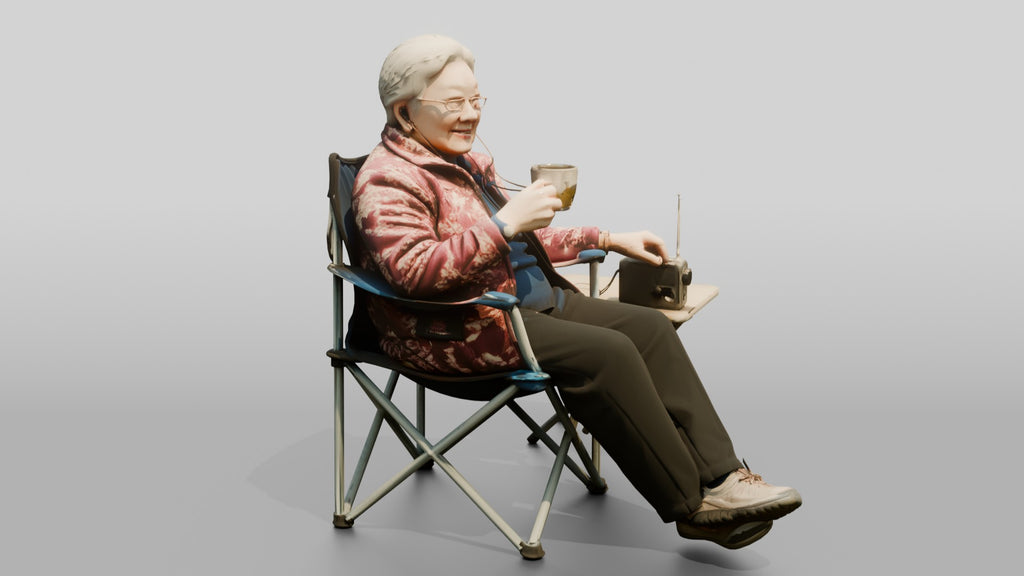 Elderly Chinese Woman Relaxing with Tea Outdoors