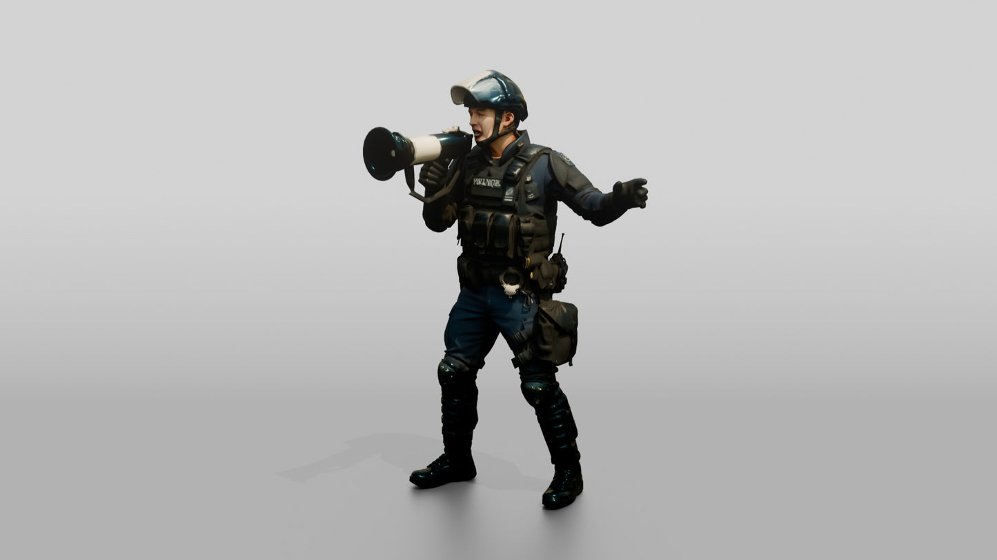 Riot Police Officer Holding Megaphone