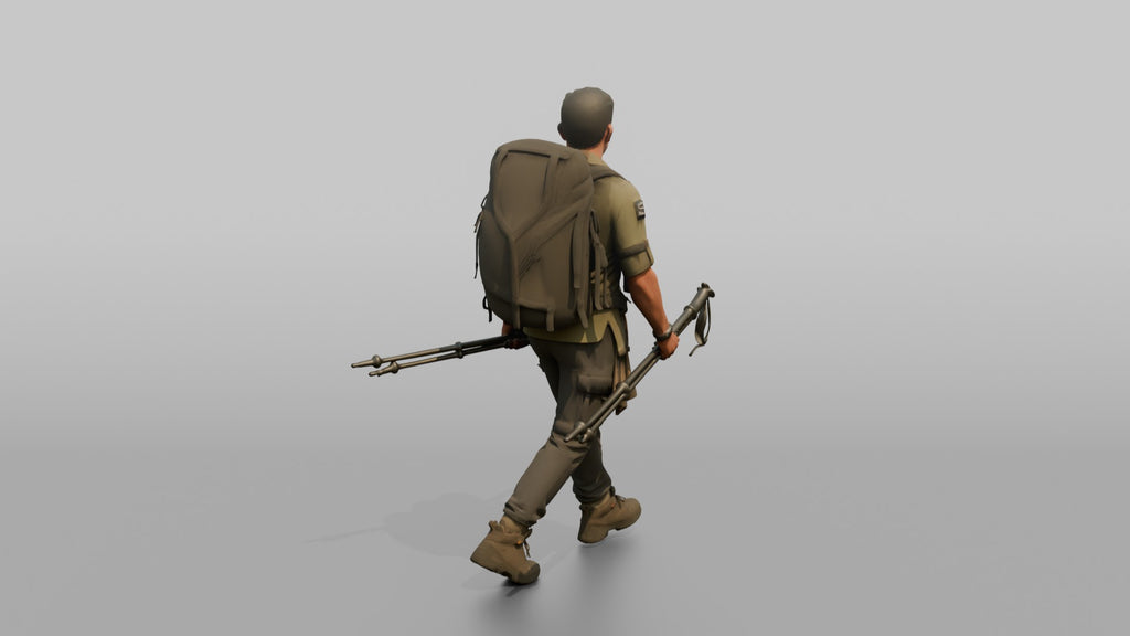 Trekker Carrying Trekking Poles While Walking