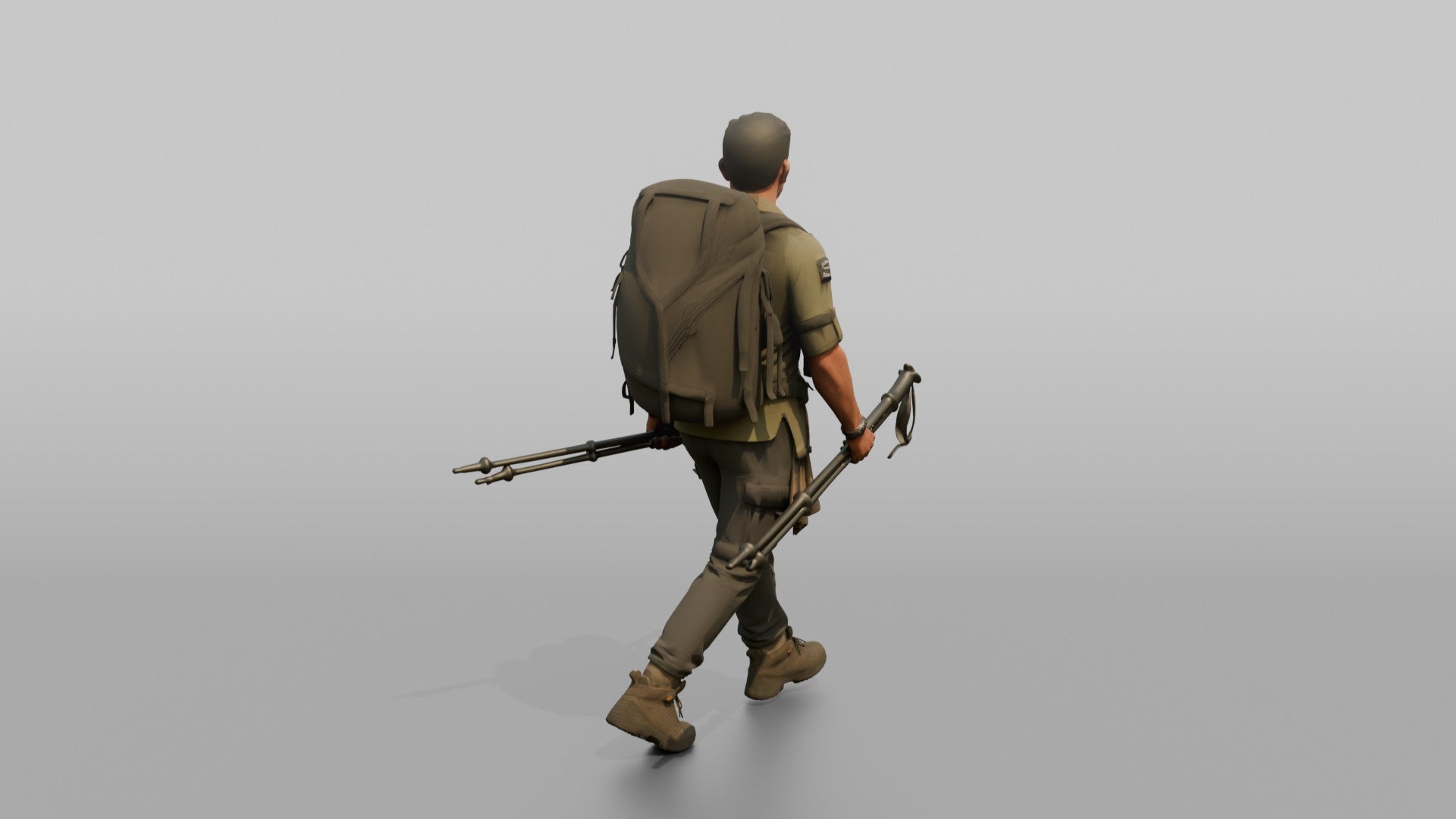 Trekker Carrying Trekking Poles While Walking