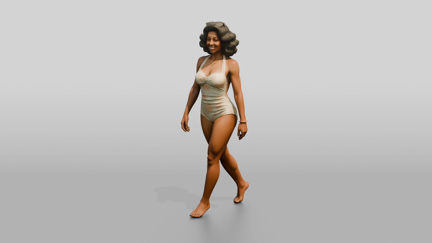 Woman in Cream Swimsuit Walking Barefoot