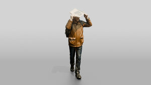 White Man Holding a Newspaper Overhead - 3D character model, view 1