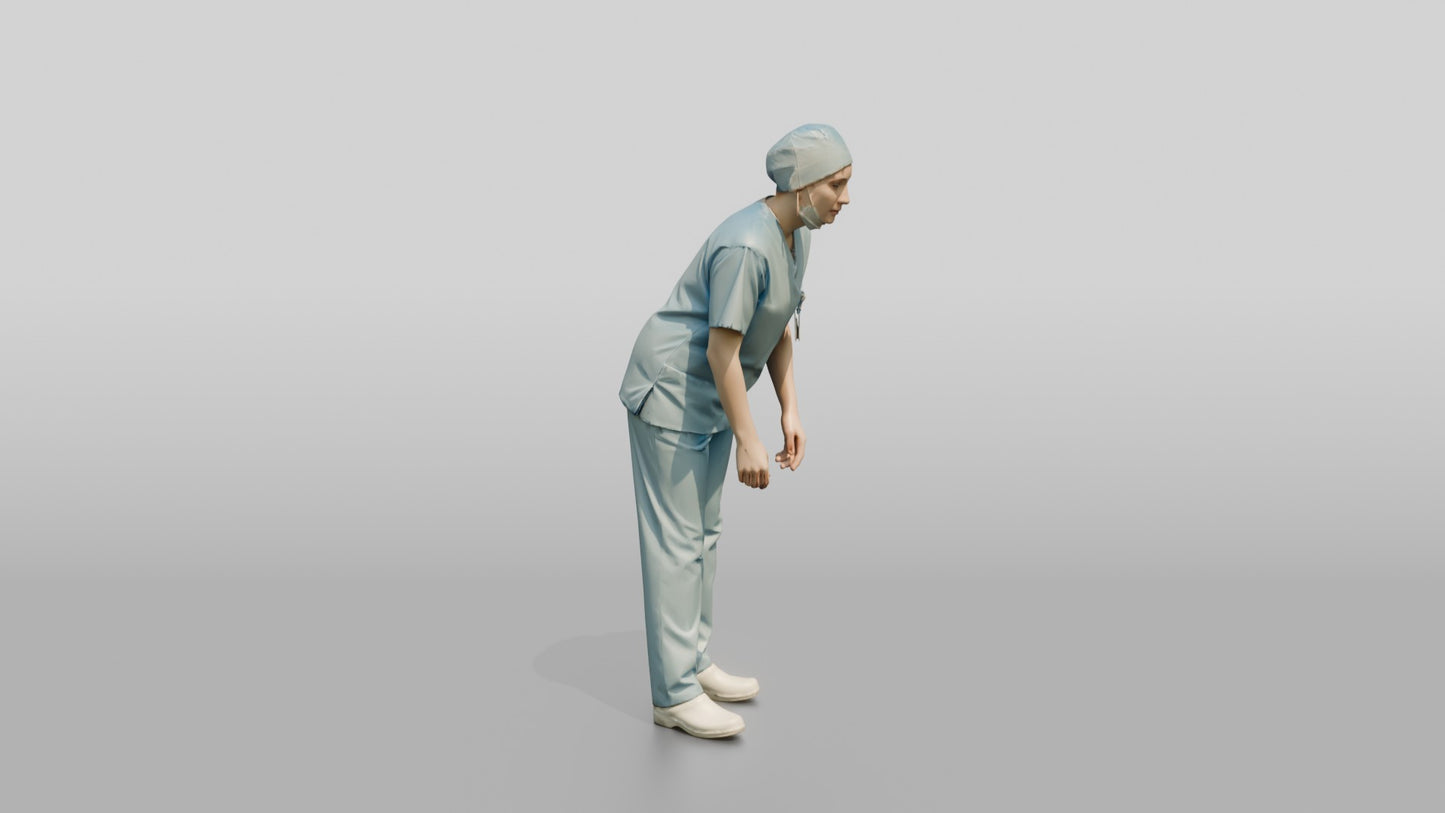 Young White Woman Doctor Bending Forward