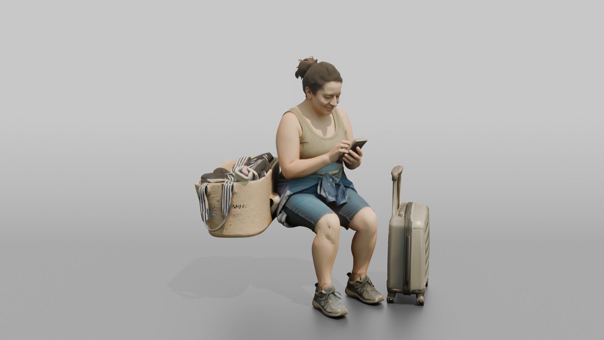 Traveler Scrolling Her Phone At The Gate