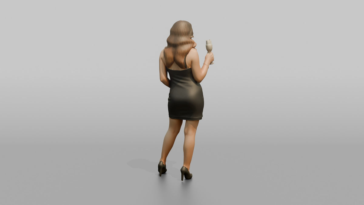 Patron Woman Holding A Champagne Glass, Celebratory Pose - 3D character model, view 3