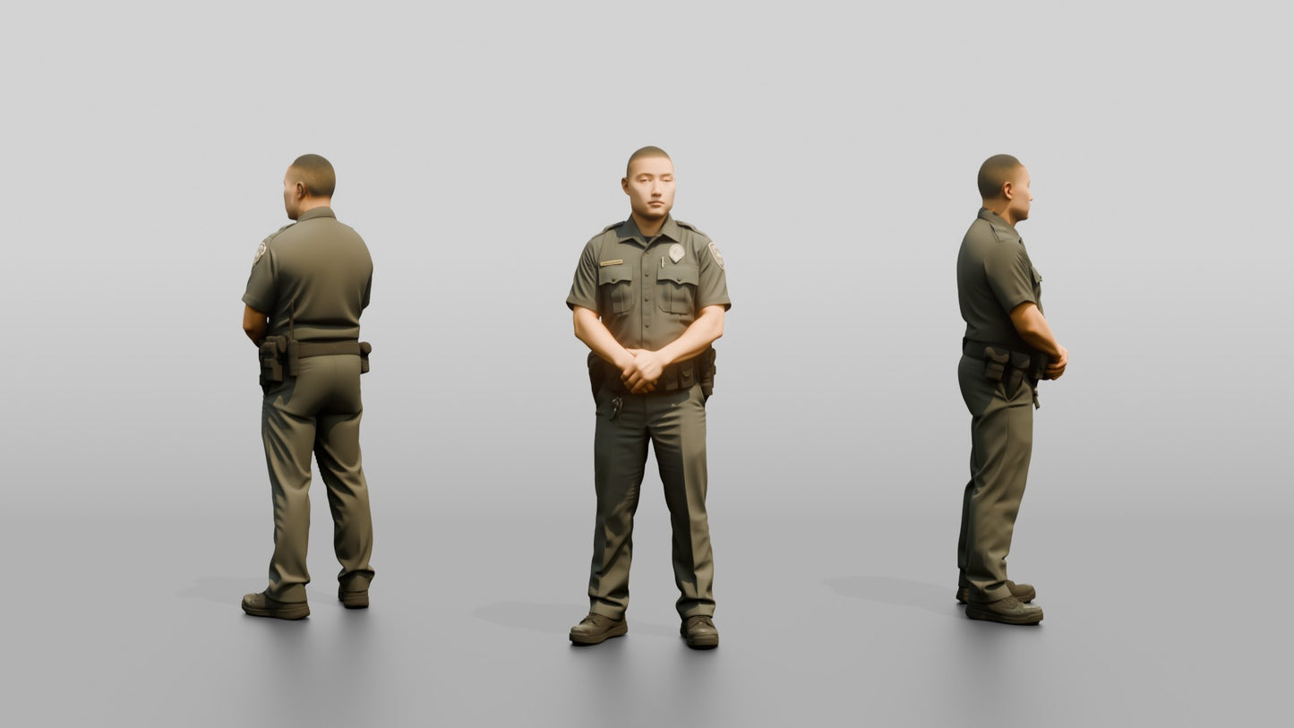 East Asian Male Guard in a Grey Patrol Uniform