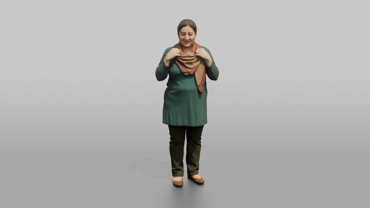 Mother Adjusting A Scarf Around Her Neck - 3D character model, view 5