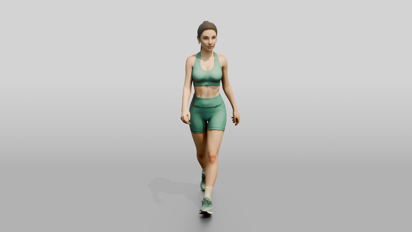 Woman with Ponytail in Green Activewear Walking