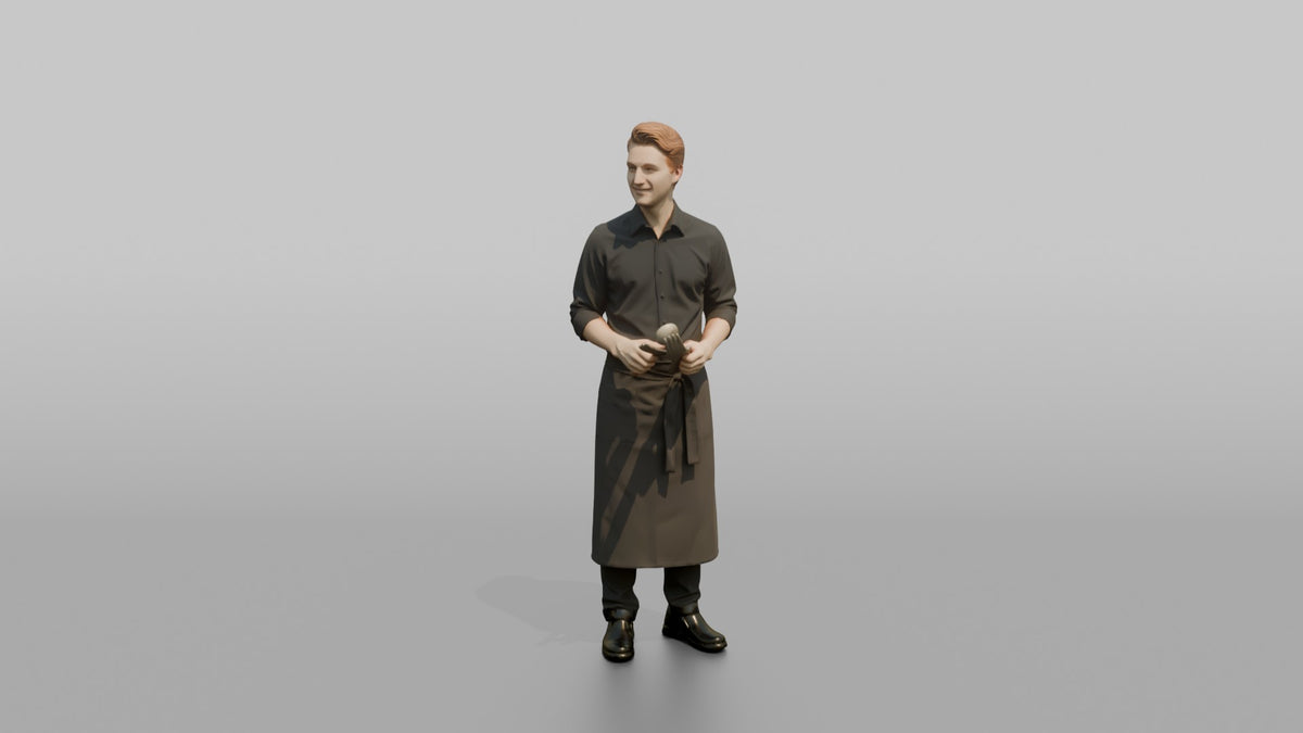 Server Woman Holding A Serving Spoon And Fork - 3D character model, view 5