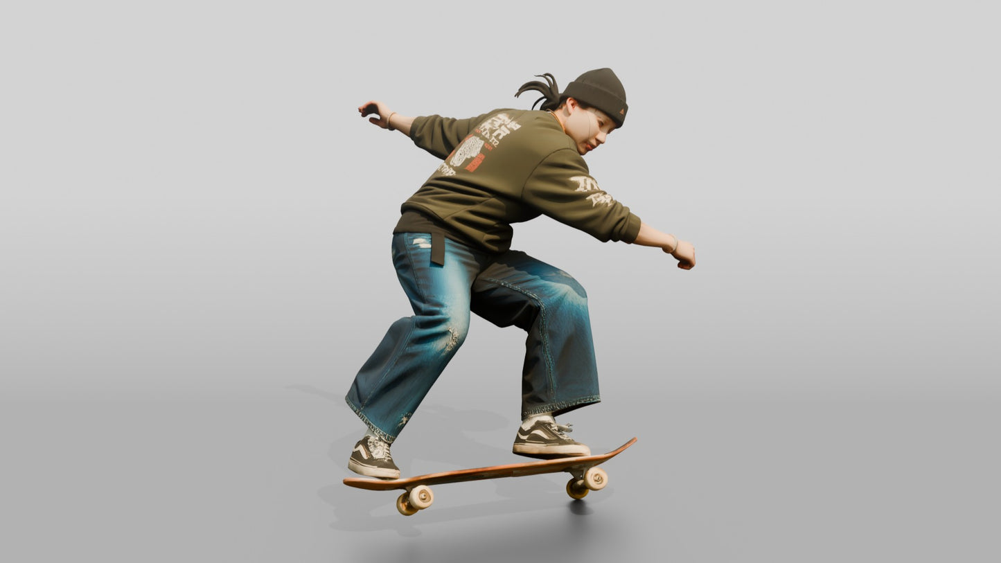 Skateboarder Woman Mid-Trick