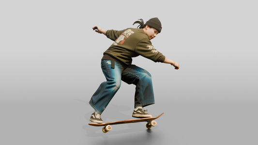 Skateboarder Woman Mid-Trick - 3D character model, view 1