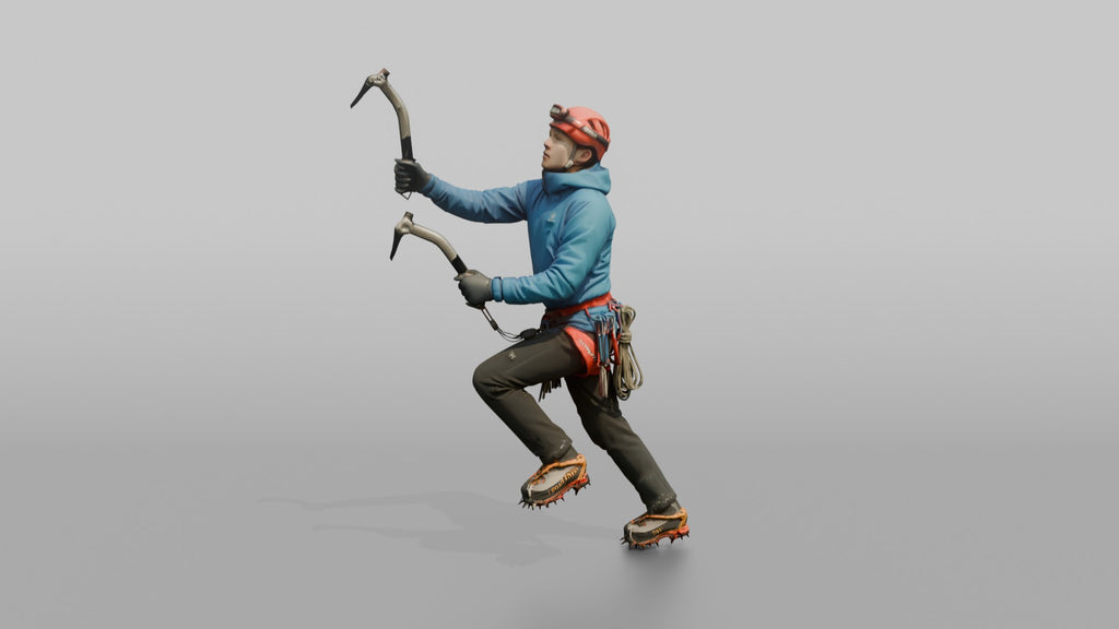 Ice Climber Holding Two Ice Axes