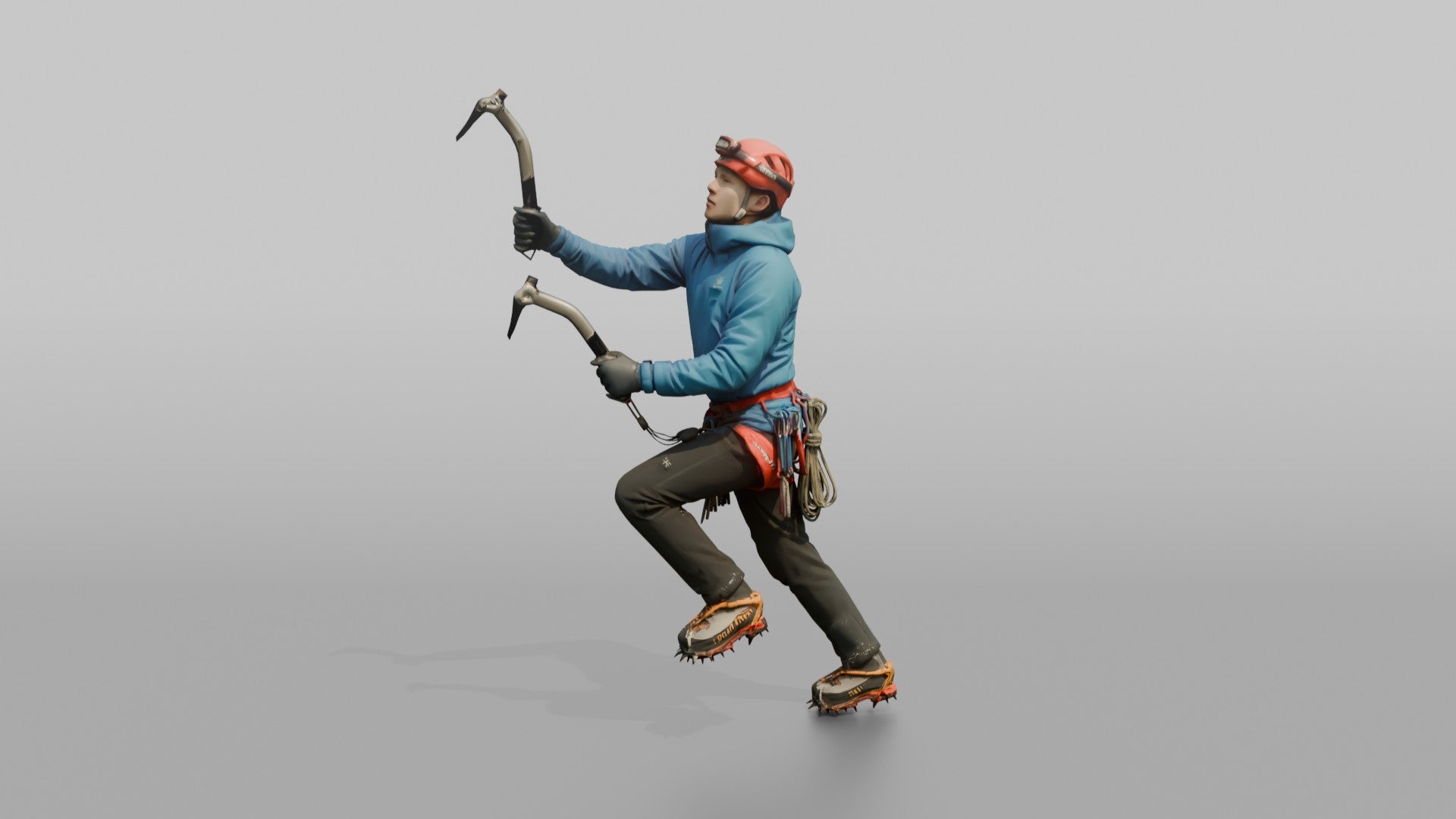 Ice Climber Holding Two Ice Axes