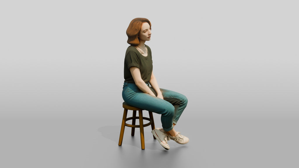 Homeless Woman Sitting with Ankles Crossed