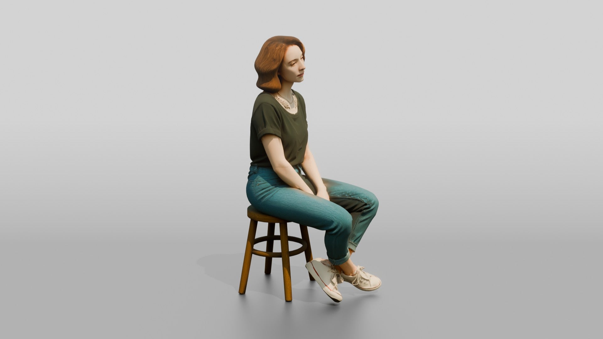 Homeless Woman Sitting with Ankles Crossed