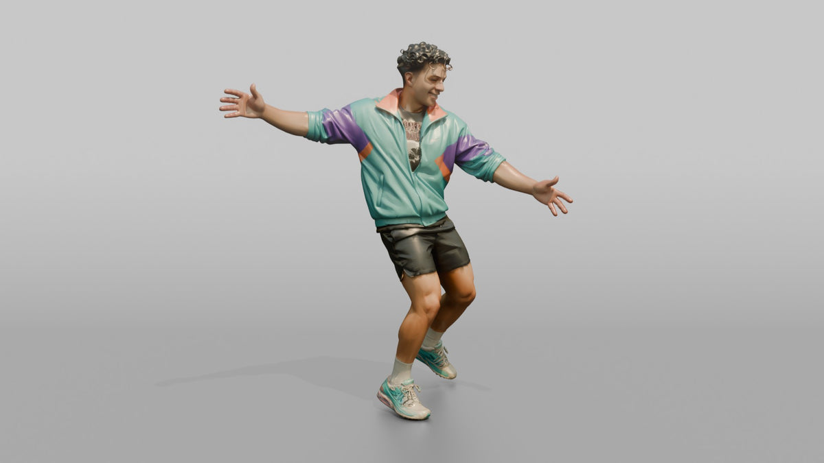 Patron Man Wearing A Bright Windbreaker Jacket, Arms Out Mid-dance - 3D character model