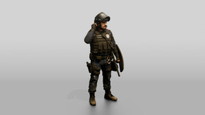 Riot Police Officer Adjusting Helmet - 3D character model, view 1