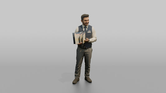 Hispanic Co-Pilot Carrying a Leather Flight Bag - 3D character model, view 1