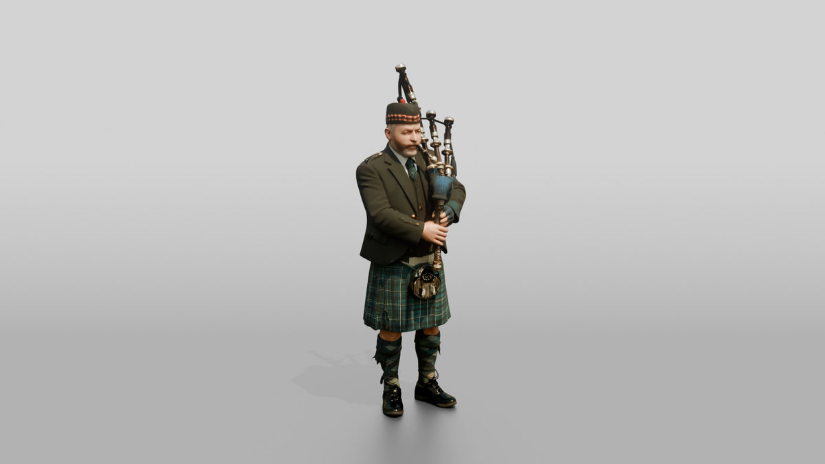 Bagpiper Playing Highland Bagpipes - 3D character model, view 1