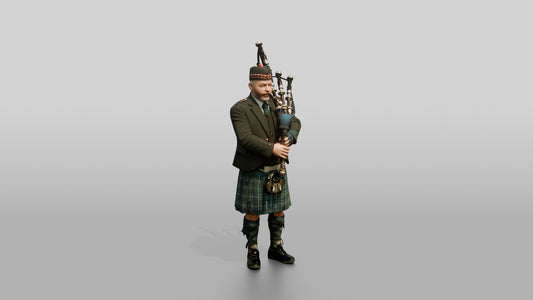 Bagpiper Playing Highland Bagpipes - 3D character model, view 1