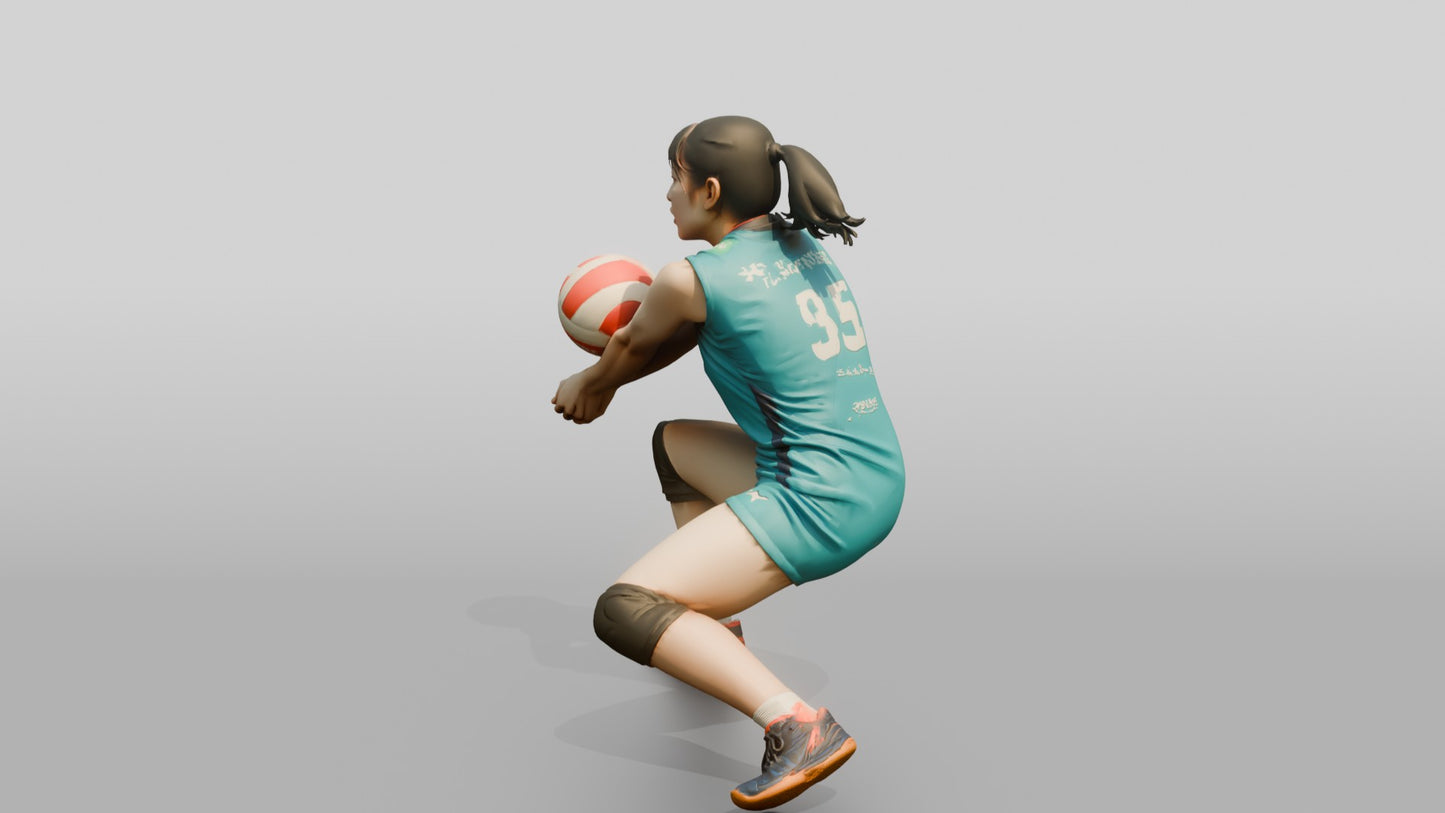 East Asian Female Volleyball Player in Teal Jersey