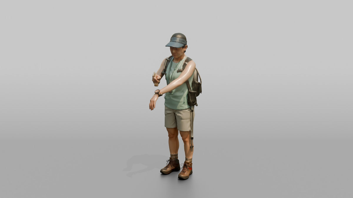 Hiker Applying Sunscreen to Her Arms - 3D character model, view 4