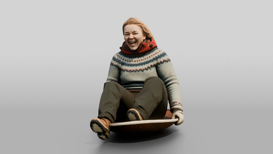 Norwegian Woman Sledding Down a Slope - 3D character model, view 1