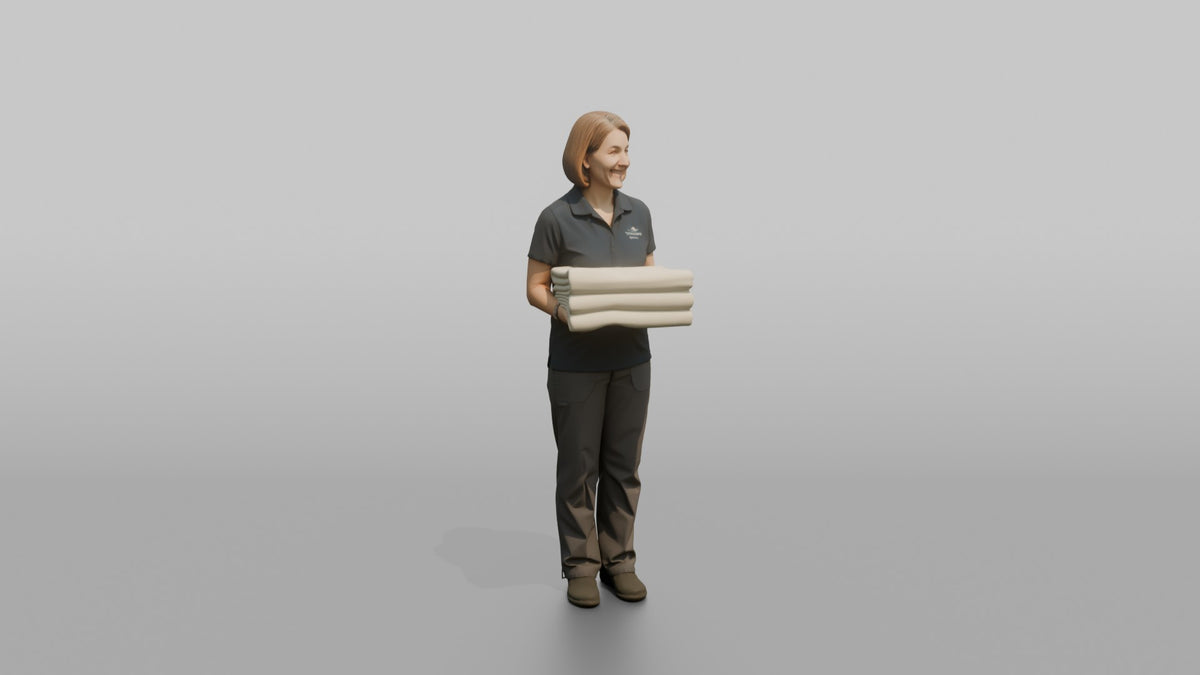 Massage Therapist Woman Holding A Neatly Folded Stack Of Towels - 3D character model