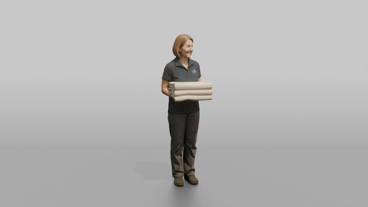 Massage Therapist Woman Holding A Neatly Folded Stack Of Towels - 3D character model