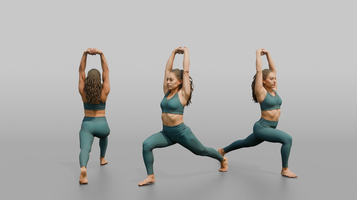 Fitness Influencer Woman Doing A Dynamic Lunge Stretch - 3D character model, view 1