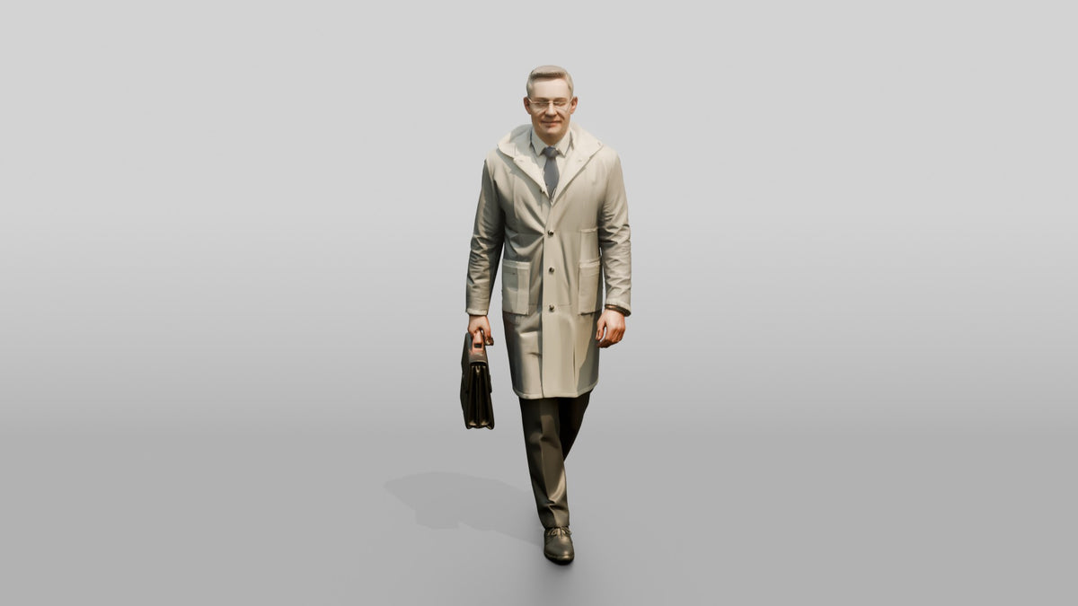 White Man in Suit Under Transparent Raincoat - 3D character model, view 5