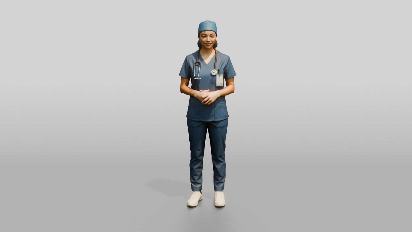 Young Mixed-Race Woman Doctor with Hands Clasped