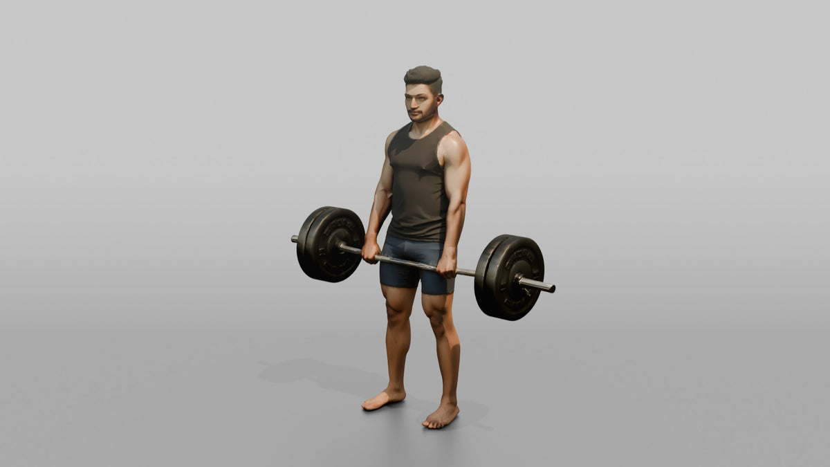 Weightlifter Man Holding A Loaded Barbell At The Hips - 3D character model, view 4