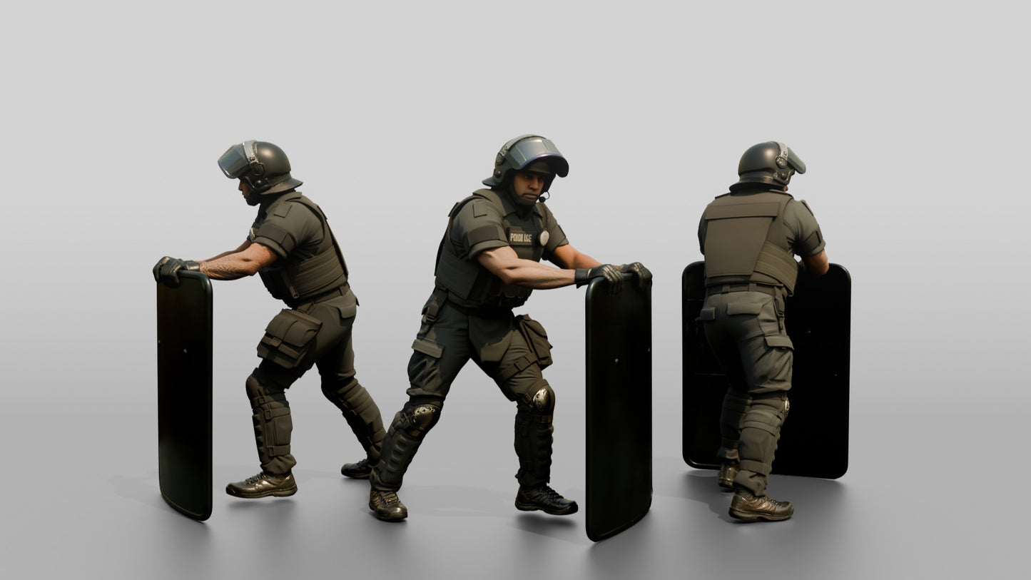 Riot Police Officers Marching with Shields