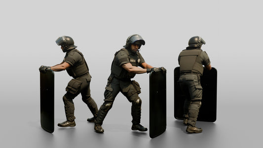 Riot Police Officers Marching with Shields