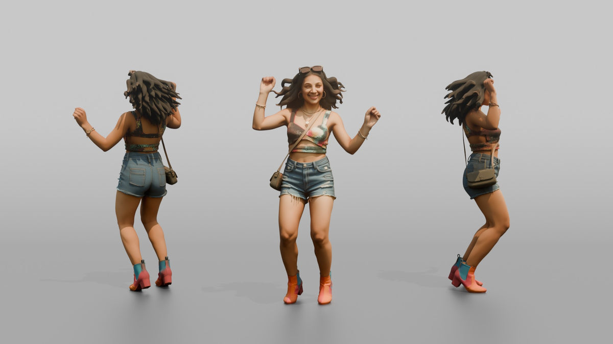 Patron Woman Dancing With Sunglasses Pushed Up, Colorful Outfit - 3D character model, view 1