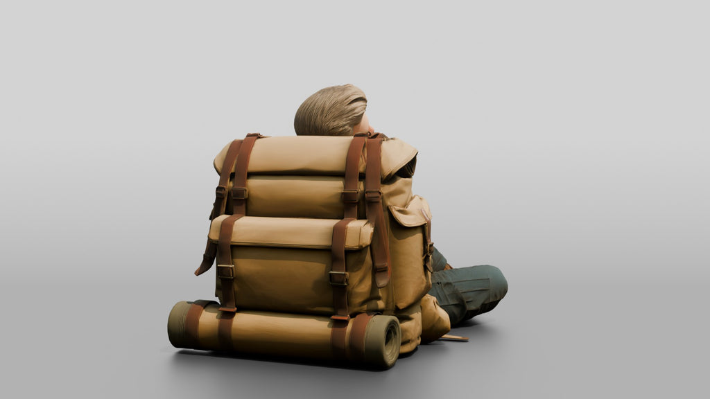 Homeless Man Asleep Leaning Against a Canvas Pack