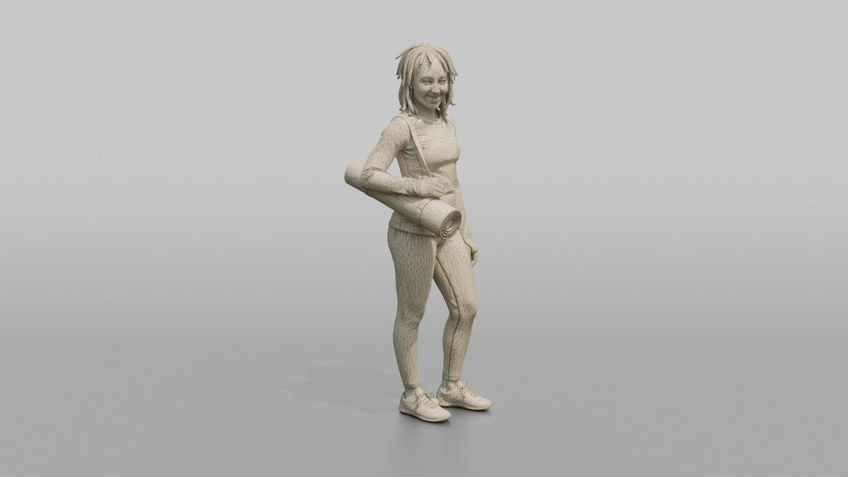 Mother Carrying A Yoga Mat Rolled Under One Arm - wireframe topology preview